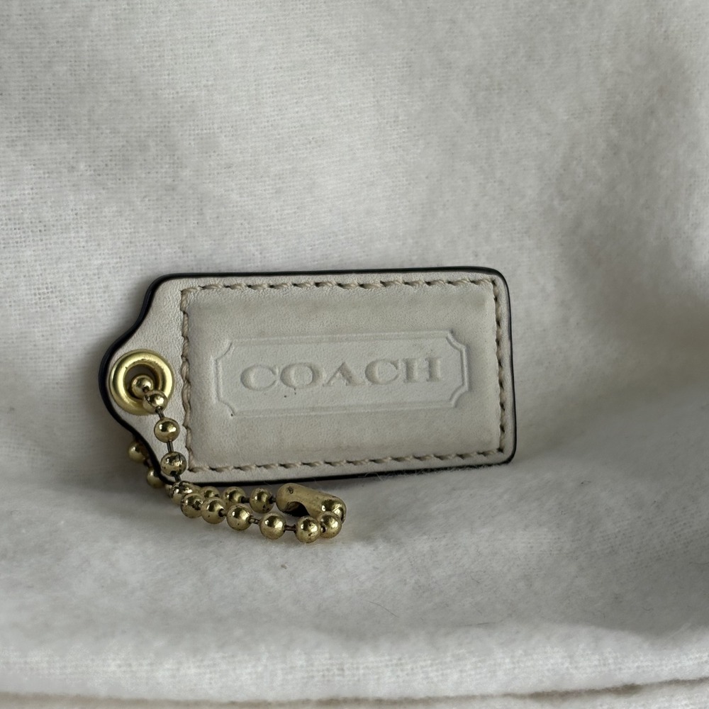 COACH 2.25" Hang Tag Fob Bag Charm Off-White Leather, Gold Ball Chain